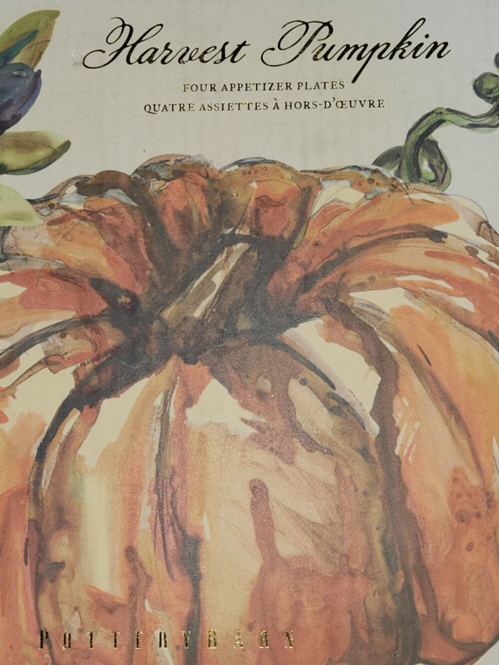 Pottery Barn Harvest Watercolor Pumpkin Appetizer Plates Set of 4